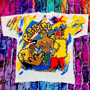 Vintage Rap Tee Mens XXL 90s T shirt All Over Print Represent Y'all 2XL